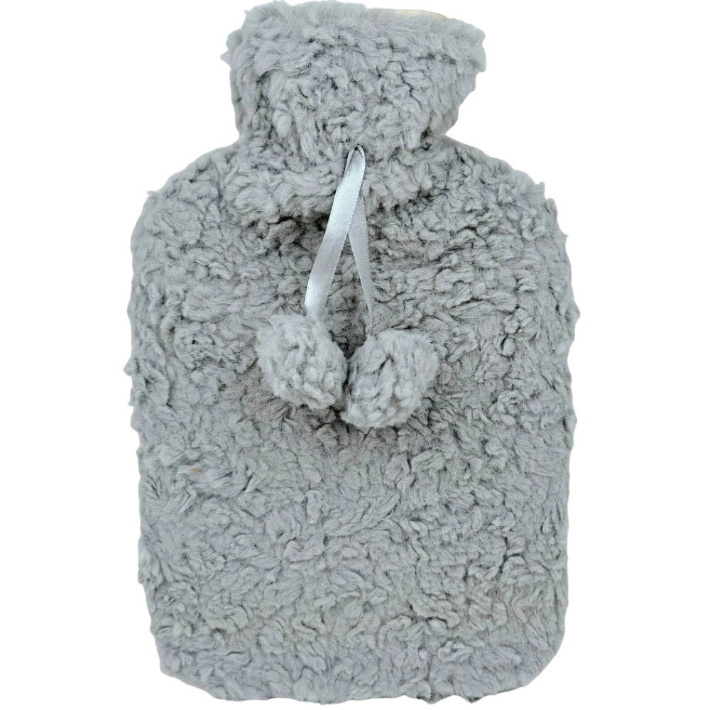 NATUURRUBBERKRUIK 2 LITER FLUFFY POM POM GRIJS